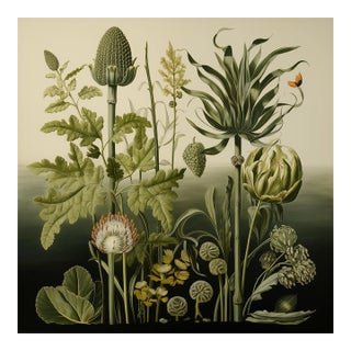 20' X 20' Original Watercolor Botanical Fine Art Print - Dark Green, Unframed For Sale