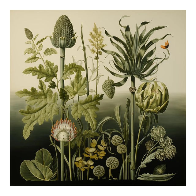 20' X 20' Original Watercolor Botanical Fine Art Print - Dark Green, Unframed For Sale