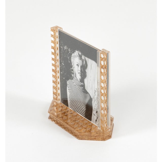 Christian Dior Mid-Century Modern Acrylic and Rattan Picture Frames from Christian Dior, 1970s, Set of 2 For Sale - Image 4 of 14