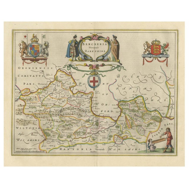 Antique map titled 'Bercheria vernacule Barkshire'. Original old map of Berkshire, a historic county in South East...
