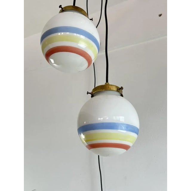 Silver Vintage Suspension 4 Lights with Glass Bowls, Italy, 1970s For Sale - Image 8 of 13
