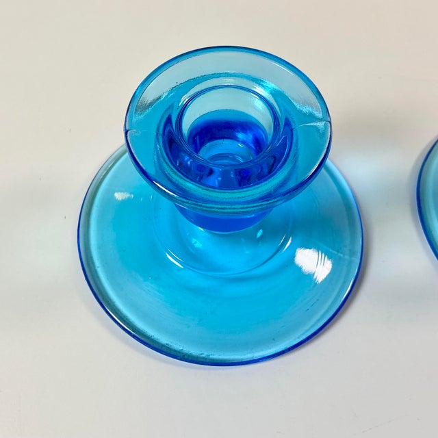 1940s Art Deco Boho Chic Hollywood Regency Depression Era Pressed Glass Candle Holders - A Pair For Sale - Image 6 of 13