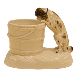 German Porcelain Match Holder With Figural Spaniel Dog
