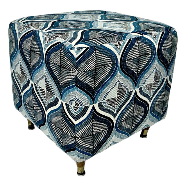 Mid-Century Modern Boho Chic Stool/Bench, Newly Upholstered For Sale