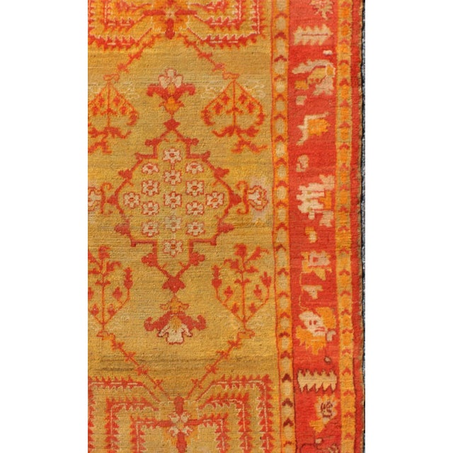 Antique Turkish Oushak Rug With Orange Red and Yellow-Green and Medallion Design. Small Antique Oushak, Keivan Woven Arts/...