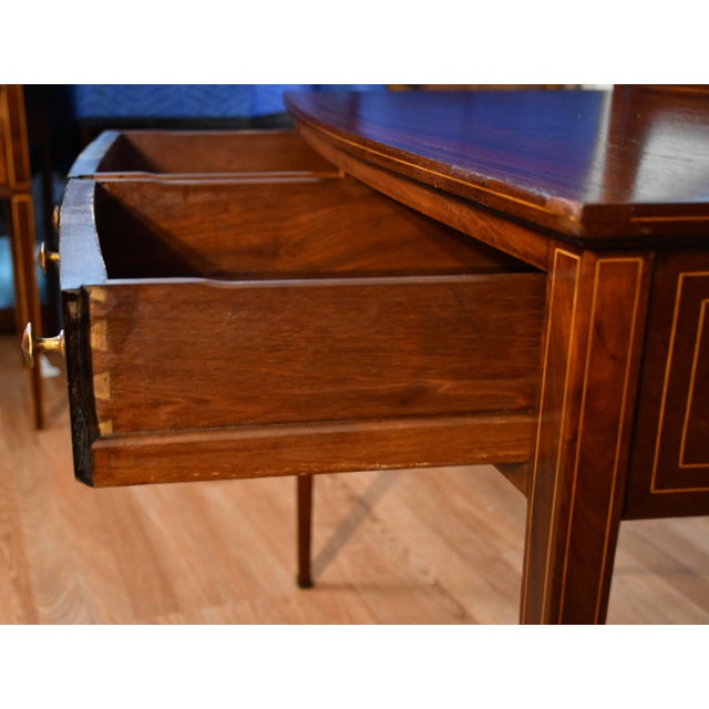 1900s Antique English Hepplewhite Mahogany Inlaid Vanity Desk Mirror and Chair For Sale - Image 9 of 17
