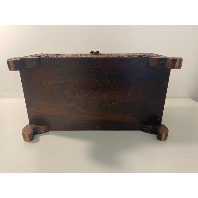 Wood 1950s Hand-Carved Solid Camphor Wood Footed Treasure Chest - Hong Kong Export For Sale - Image 7 of 11