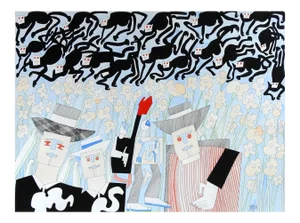 Vintage Abstract Black Cats by Benicio Nunez Painting