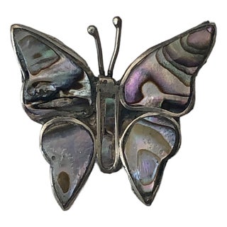 Vintage Mexico Abalone Sterling Butterfly Brooch For Sale