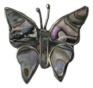 Vintage Mexico Abalone Sterling Butterfly Brooch