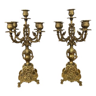 Vintage French Brass Ornate Candleholders, Set of 2 For Sale