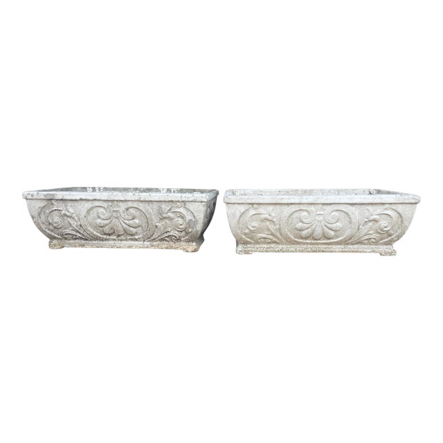 Pair of Vintage New Orleans Garden District Cast Stone Rectangular Planters For Sale