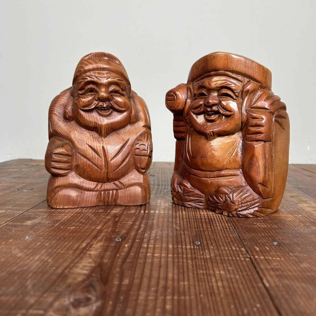 Shōwa Period Wooden Ebisu and Daikoku Gods, Kisoji, Japan, 1980s, Set of 2 For Sale - Image 9 of 10