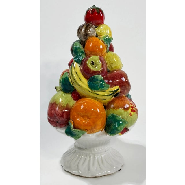 Vintage Italian ceramic blanc de chine fruit topiary. Depicts hand-painted fruit on a white platter with several cut outs,...