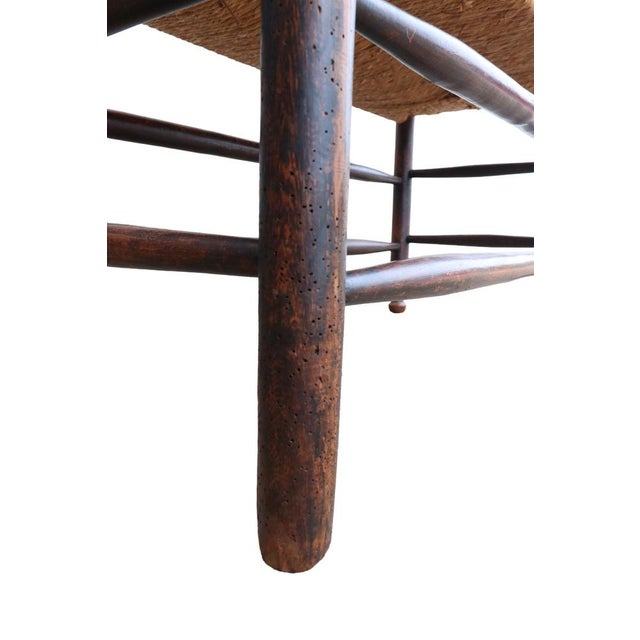 Wood Antique Dutch Arts and Crafts Wooden Bench with Woven Rush Seat, 1900 For Sale - Image 7 of 14
