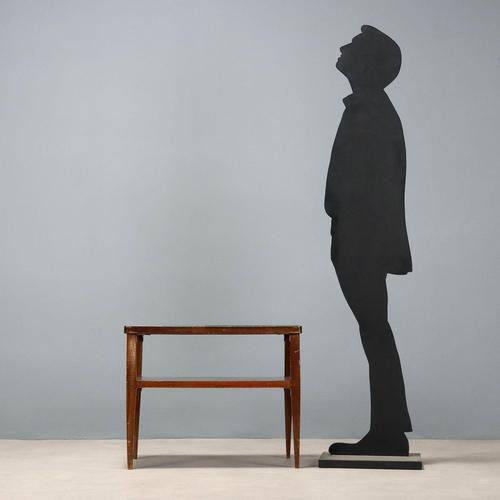 Vintage wooden coffee table, made in Italy, with a double rectangular top. This piece is attributed to the mentioned...