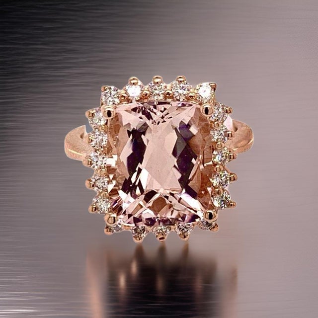 1990s 1990s Tourmaline Rubellite Diamond Ring 14 Kt 7.45 TCW Certified, Size 6 For Sale - Image 5 of 17