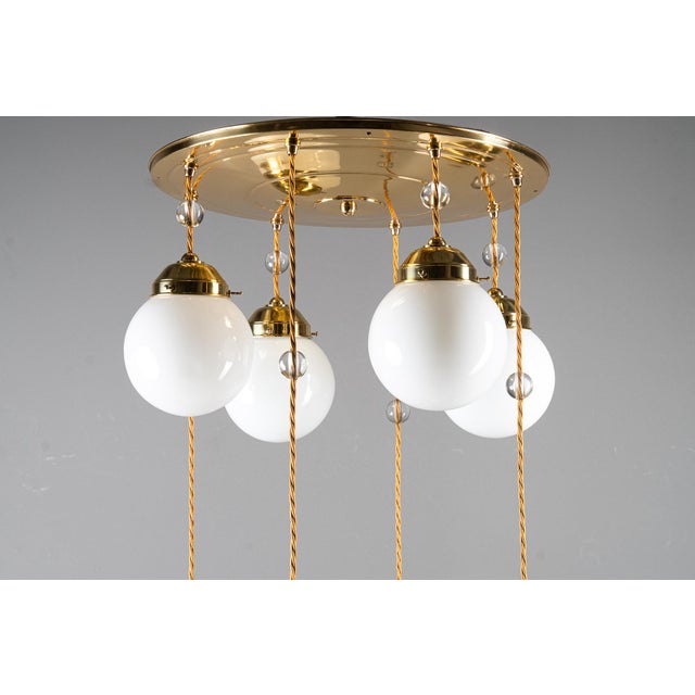 Art Deco Chandelier with Opal Glass Shades, Vienna, 1920s For Sale - Image 15 of 18