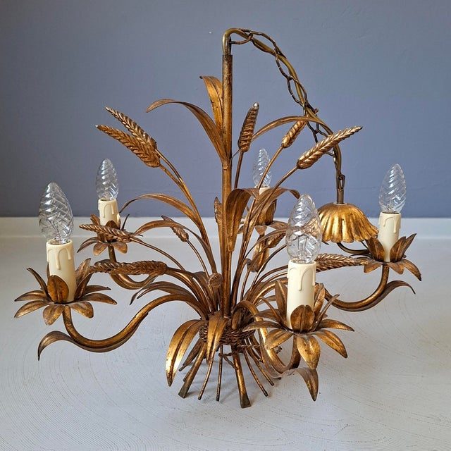 Hollywood Regency Wheat Sheaf Chandelier, 1960s For Sale - Image 3 of 8