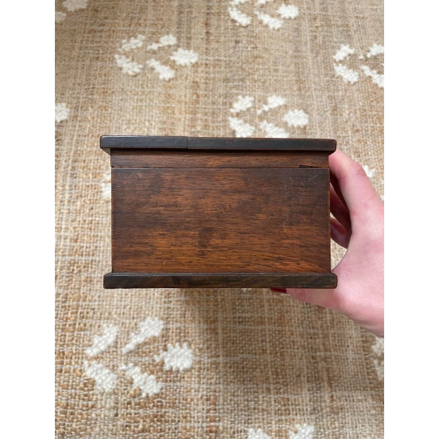 Antique Brown Wooden Dresser Desk Top Sewing Box For Sale - Image 10 of 12