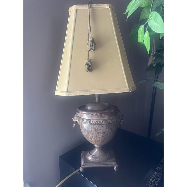 Large Vintage John Richard Neoclassical Urn Lamp With Lion's Head Handles For Sale - Image 9 of 12