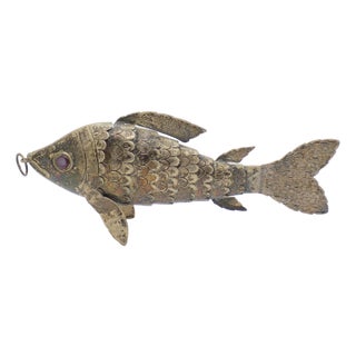 Large Vintage Portuguese Handmade Genuine Silver Fish Sculpture, 1940s For Sale