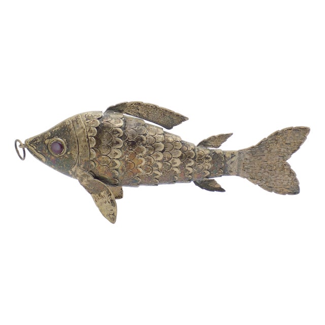 Large Vintage Portuguese Handmade Genuine Silver Fish Sculpture, 1940s For Sale