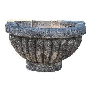 Carved Limestone Fluted Sink or Fountain Basin With Aged Patina For Sale