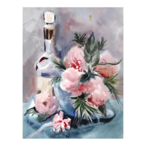 1950s "Vase of Pink Flowers P3.22" Watercolor Painting by Eve Nethercott