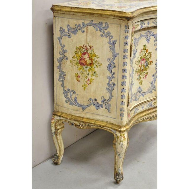 19th Century 19th C. Italian Venetian Hand Painted Demilune Buffet Cabinet With 3 Drawers For Sale - Image 5 of 12