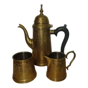 Set of Vintage Brass Coffee Pot Pitcher & Sugar Cup and Creamer Milk Cup