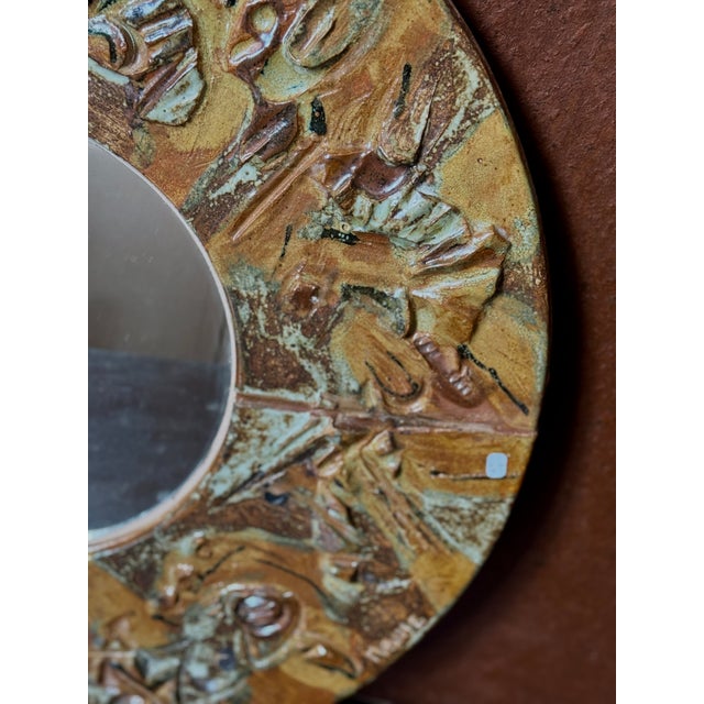 Vintage Stoneware Mirror by Annie Maume, 1980s, in Flawless conditions. Designed 1980 to 1989 This piece has an...
