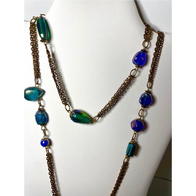 1960s Venetian Art Glass & Copper-Tone 57" Lariat Necklace For Sale In New York - Image 6 of 6