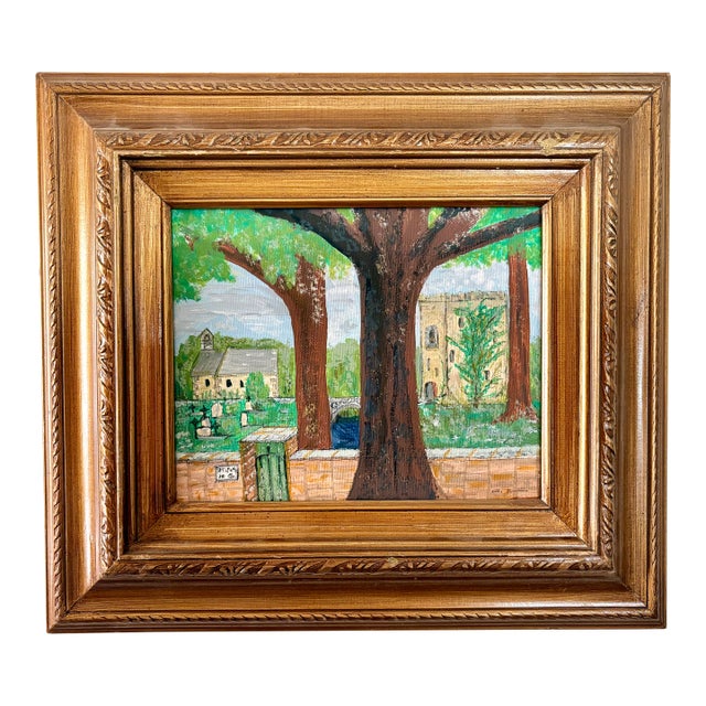 Late 20th Century Original Brutalist Landscape Oil on Canvas, Signed by Artist For Sale