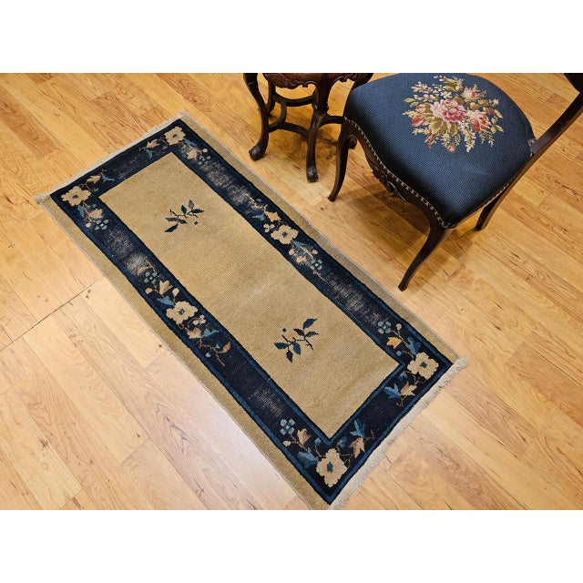 Late 19th Century Chinese Peking Rug, Hand-Knotted Wool, Tan & Navy, 3' x 5' For Sale - Image 13 of 15