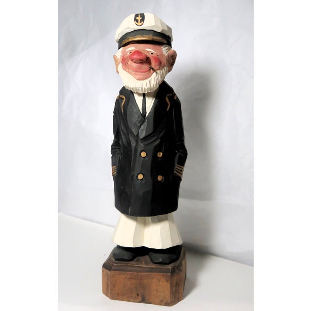 Al Davidson Mid 20th Century Original Signed Hand-Carved Hand-Painted Wood Sculpture "The Captain" - For Sale In Miami - Image 6 of 7