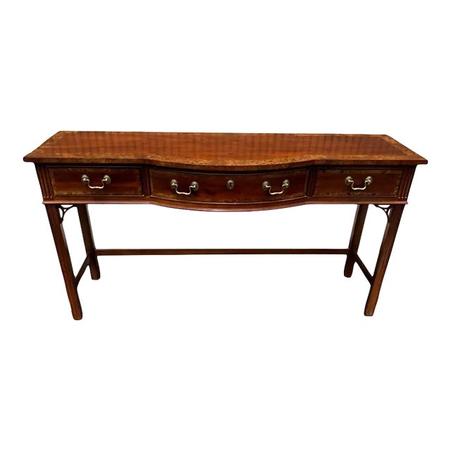 Sherrill Cth Chippendale Style Mahogany Inlaid Console Table For Sale