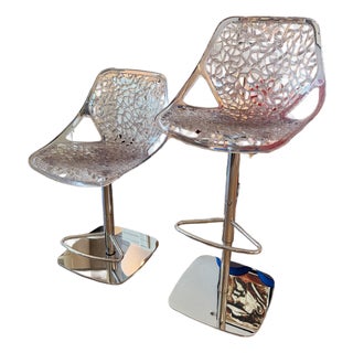 Pair of Marcello Ziliani for Casprini Caprice Adjustable Bar Stools Transparent Swivel Chairs Italy Space Age For Sale