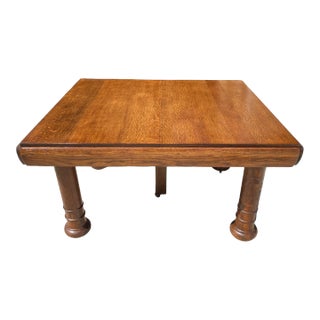 1930s Solid Tiger Oak Draw Leaf Table With Two Extension on Each Side. For Sale