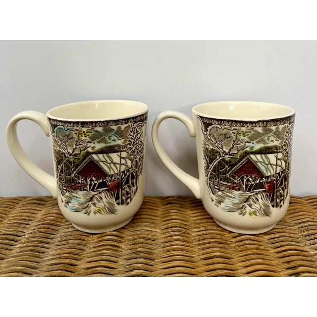 Brown English Johnson Bros. "The Friendly Village" Coffee Mugs- a Pair For Sale - Image 8 of 8