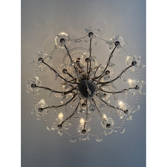 Rococo 19th C. Rococo Iron & Crystal Round Chandelier From Rh, Designed by Timothy Oulton With a Rustic Metal Frame and Cascading Cut Crystal. For Sale - Image 3 of 7