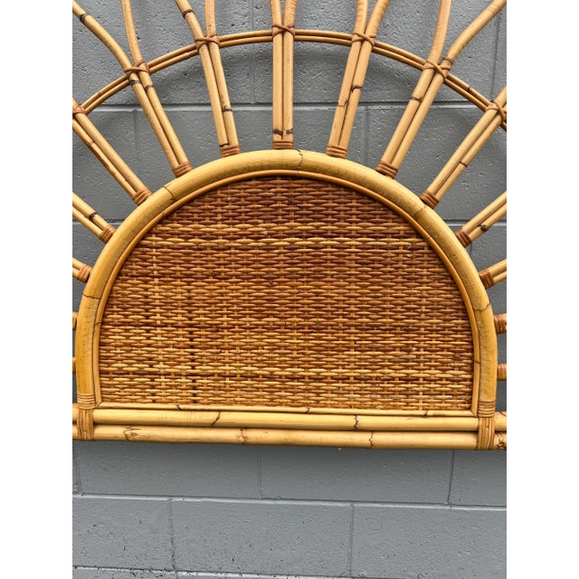 Vintage Boho Chic Sunburst Bent Rattan King Headboard For Sale In West Palm - Image 6 of 8