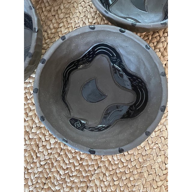 2020s 5'' Snake Bowls in Black on Black Sgraffito - Set of 4 For Sale - Image 5 of 11