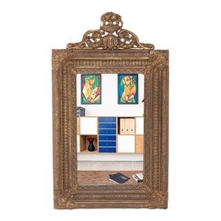 A Dutch Style Brass Repouse Mirror Circa 1880. Top Crest Is Removeable for a More Simple Design. For Sale