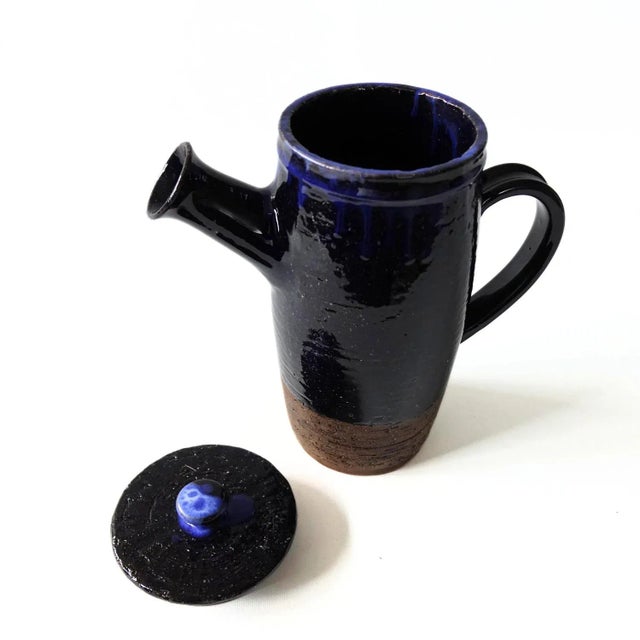 Vintage Retro Handmade Ceramic blue glazed Coffee pot from LAHOLM Sweden 1960s Height 21 Width 19