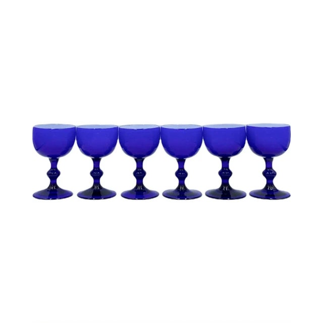 Vintage Carlo Moretti Mid-Century Italian Cobalt Blue Cordial Cocktail Glasses- Set of 6 For Sale In Washington DC - Image 6 of 13