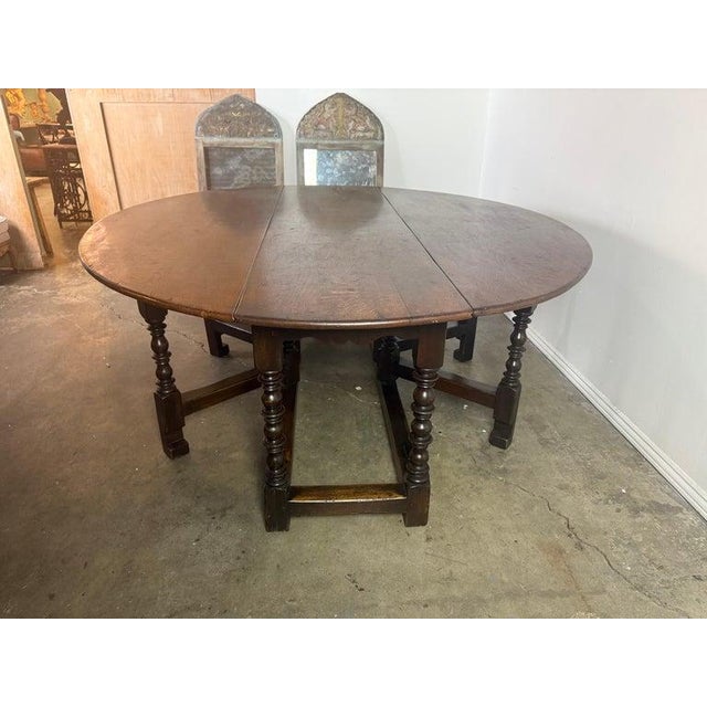 English Oak Gateleg Dining Table With Turned Supports For Sale In Los Angeles - Image 6 of 15