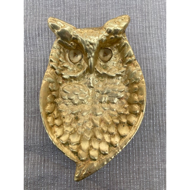 Vintage polished solid brass footed owl ring, trinket dish. No makers mark. Very good vintage condition, minimal wear. Owl...
