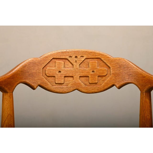 Vintage Brutalist Dining Chairs in Oak and Sheepskin by Henning Kjærnulf, Denmark, 1960s, Set of 6 For Sale - Image 12 of 18