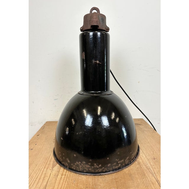 Industrial Bauhaus Black Enamel Pendant Lamp from Elektrosvit, 1930s For Sale - Image 10 of 18